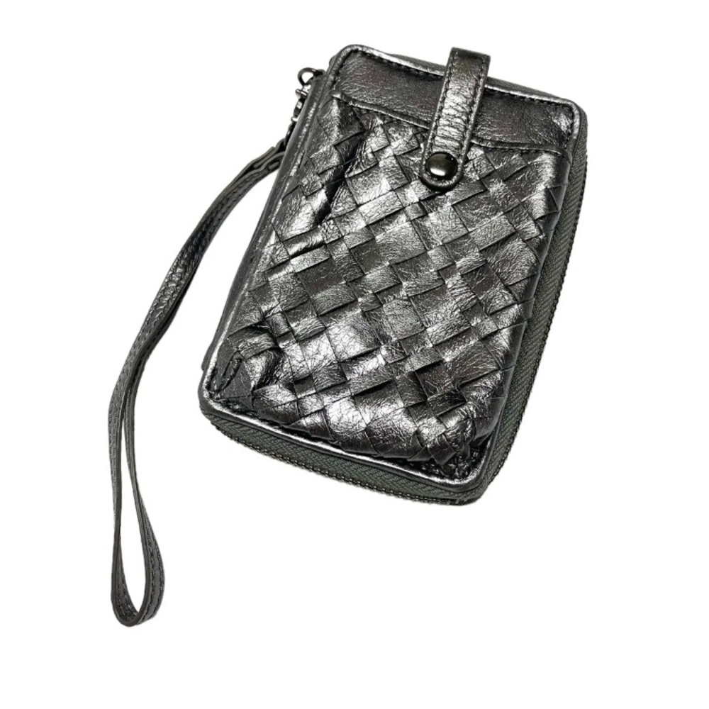 Elliott Lucca Wallet Wristlet Silver Metallic Leather